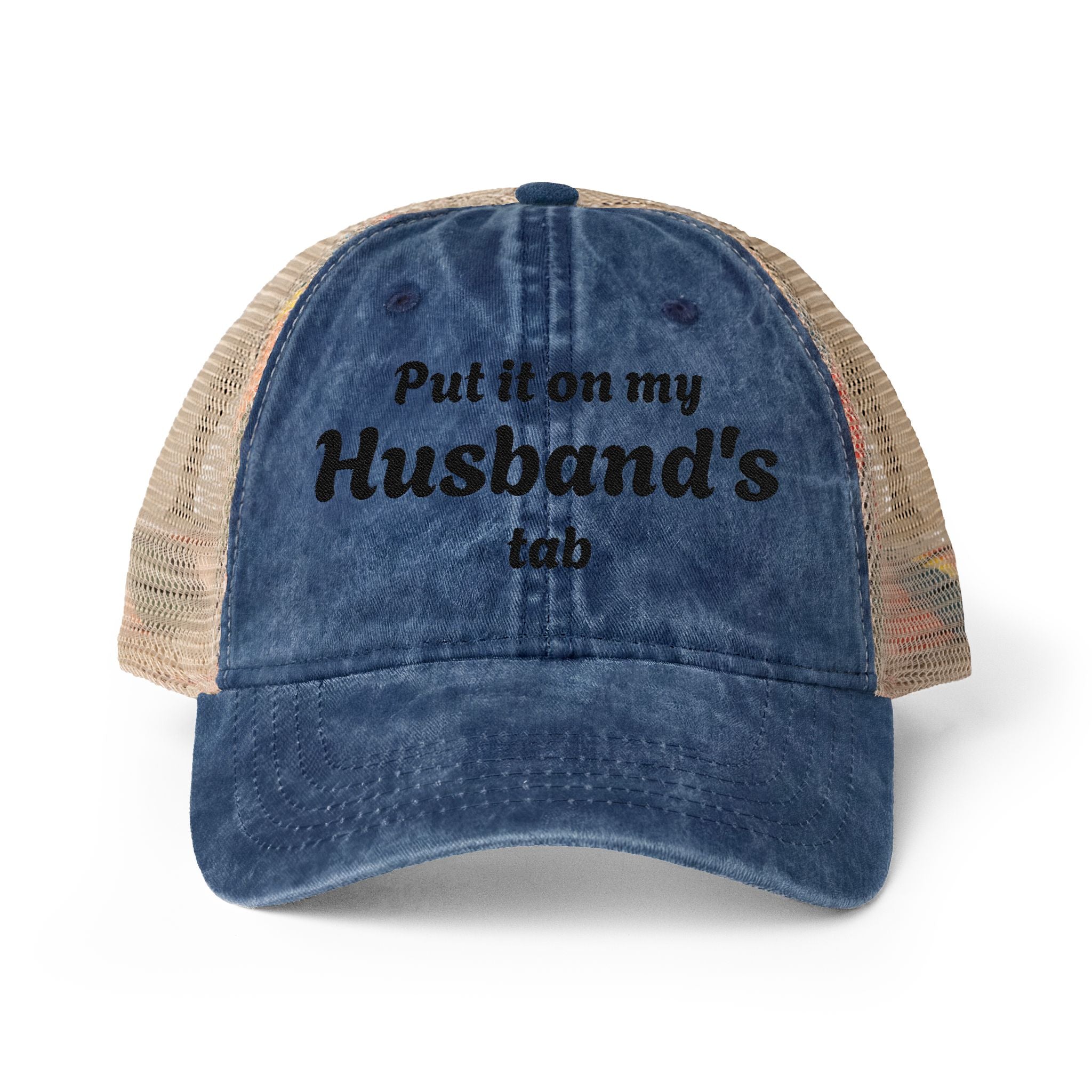 "Put in on my Husband's Tab" Women's Washed Mesh-Back Cap