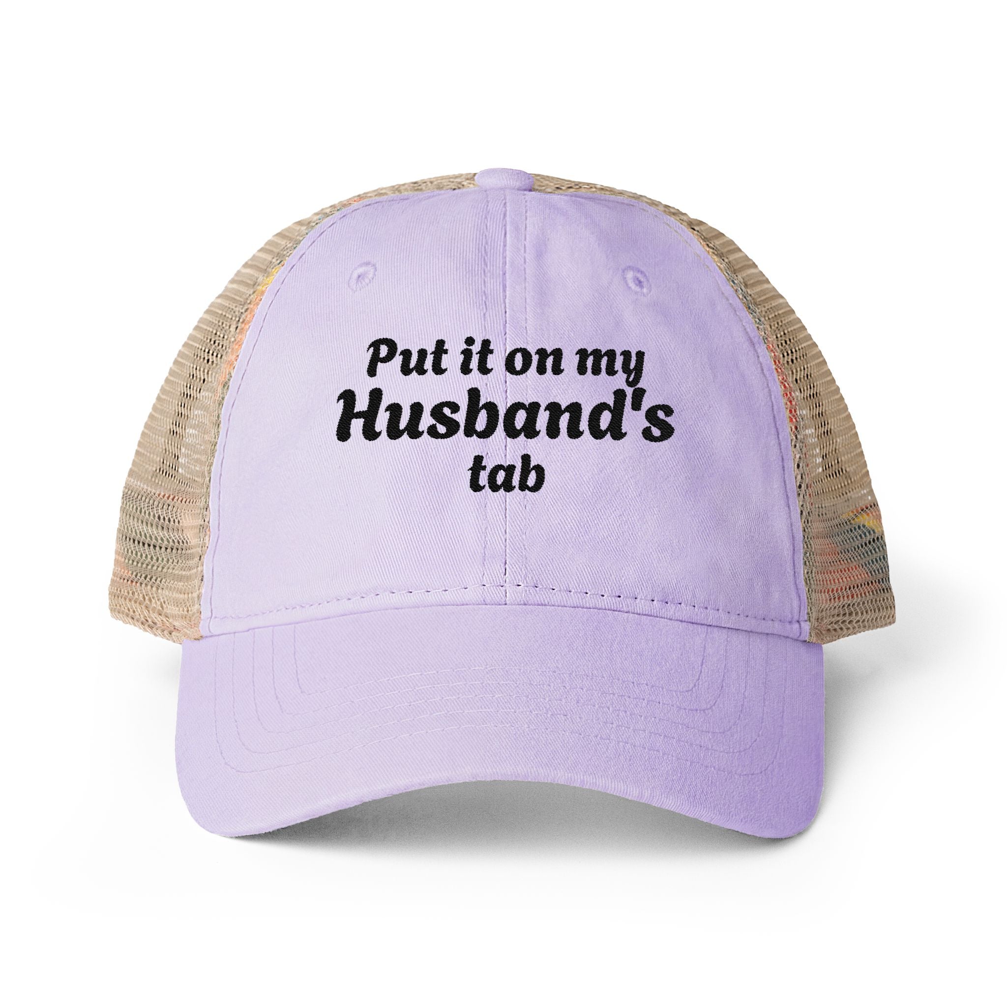 "Put it on my Husband's Tab" Women's Washed Mesh-Back Cap