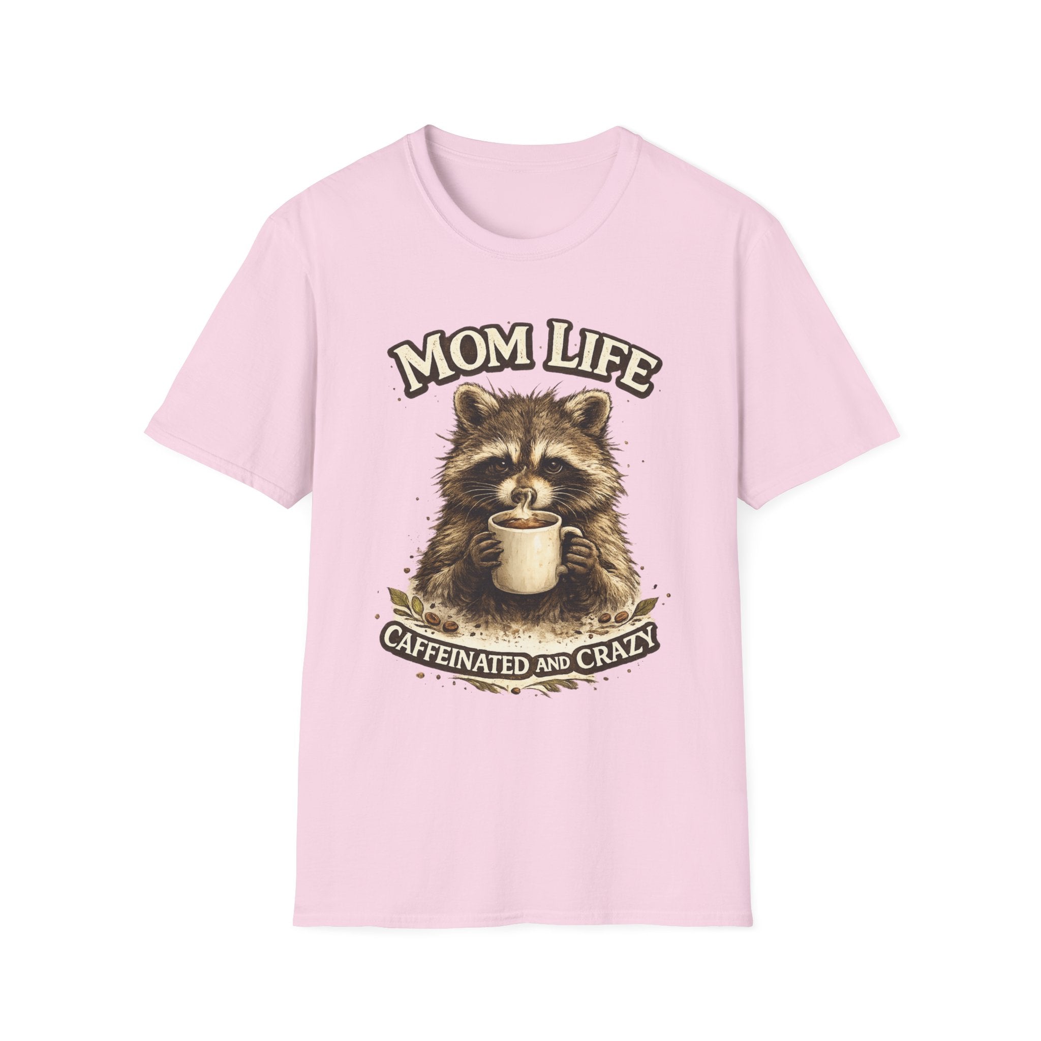 Mom Life T-Shirt — 'Caffeinated and Crazy' Raccoon Mom Tee