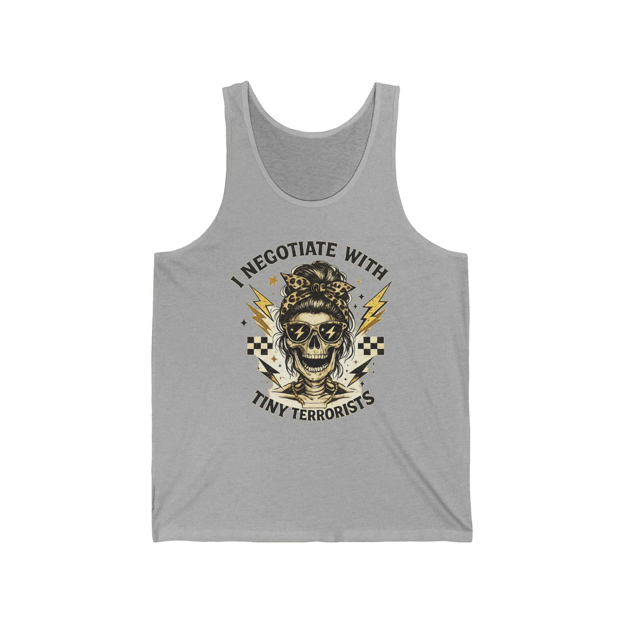Skull Mom Tank — "I Negotiate With Tiny Terrorists" Graphic Tank Top