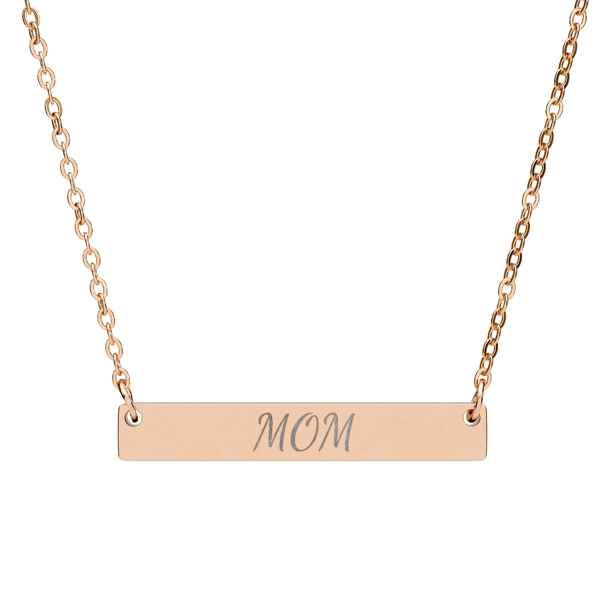 Engraved "MOM" Horizontal Bar Necklace — Personalized Mother’s Pendant