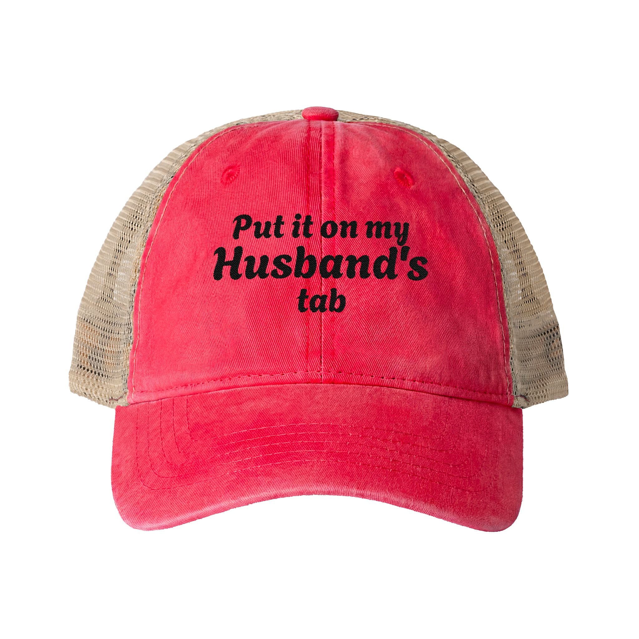 "Put it on my Husband's Tab" Women's Washed Mesh-Back Cap