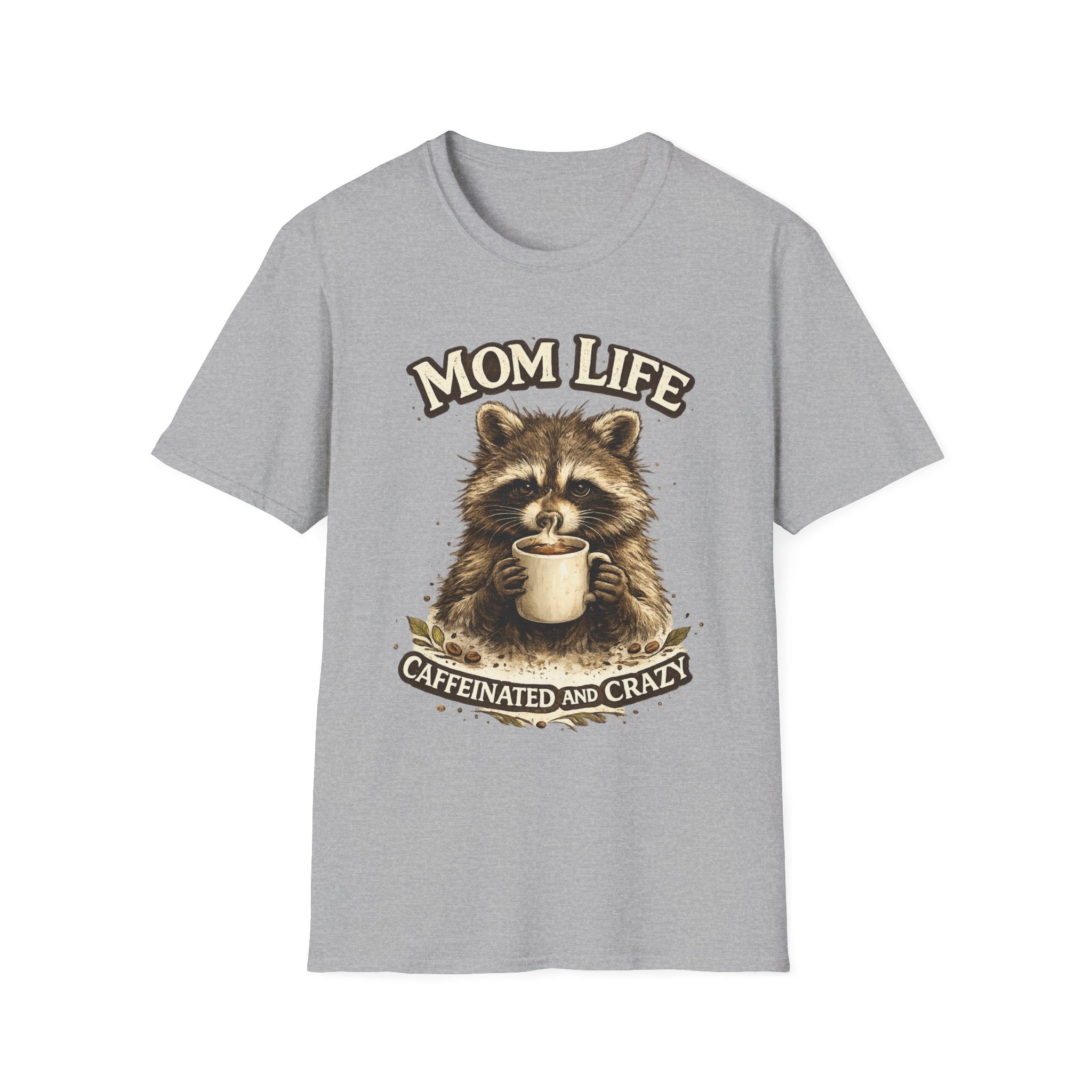 Mom Life T-Shirt — 'Caffeinated and Crazy' Raccoon Mom Tee
