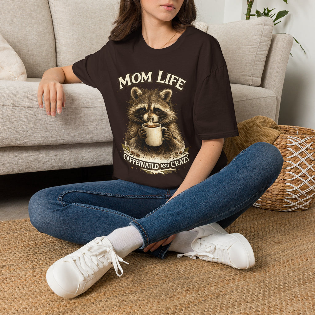 Mom Life T-Shirt — 'Caffeinated and Crazy' Raccoon Mom Tee