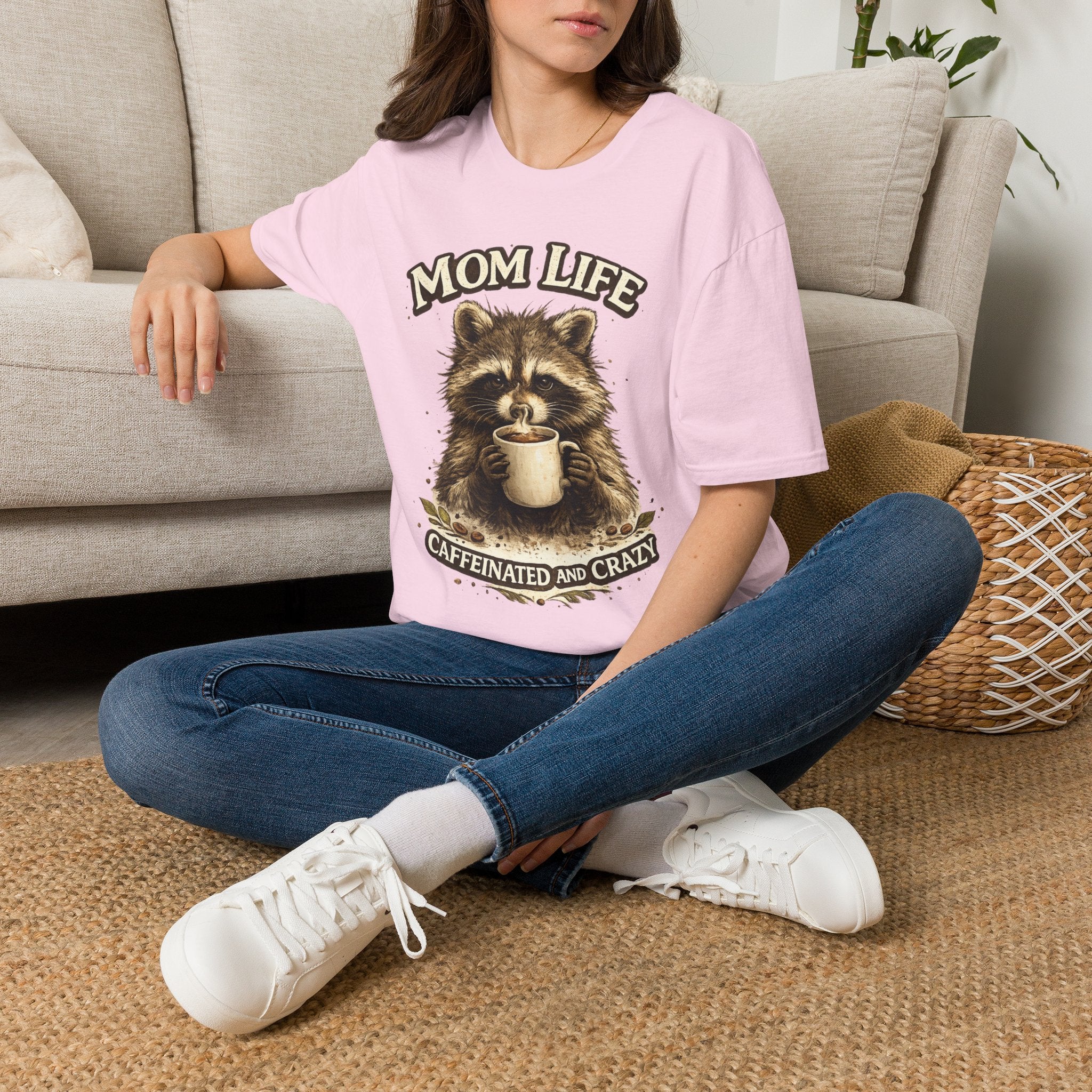 Mom Life T-Shirt — 'Caffeinated and Crazy' Raccoon Mom Tee