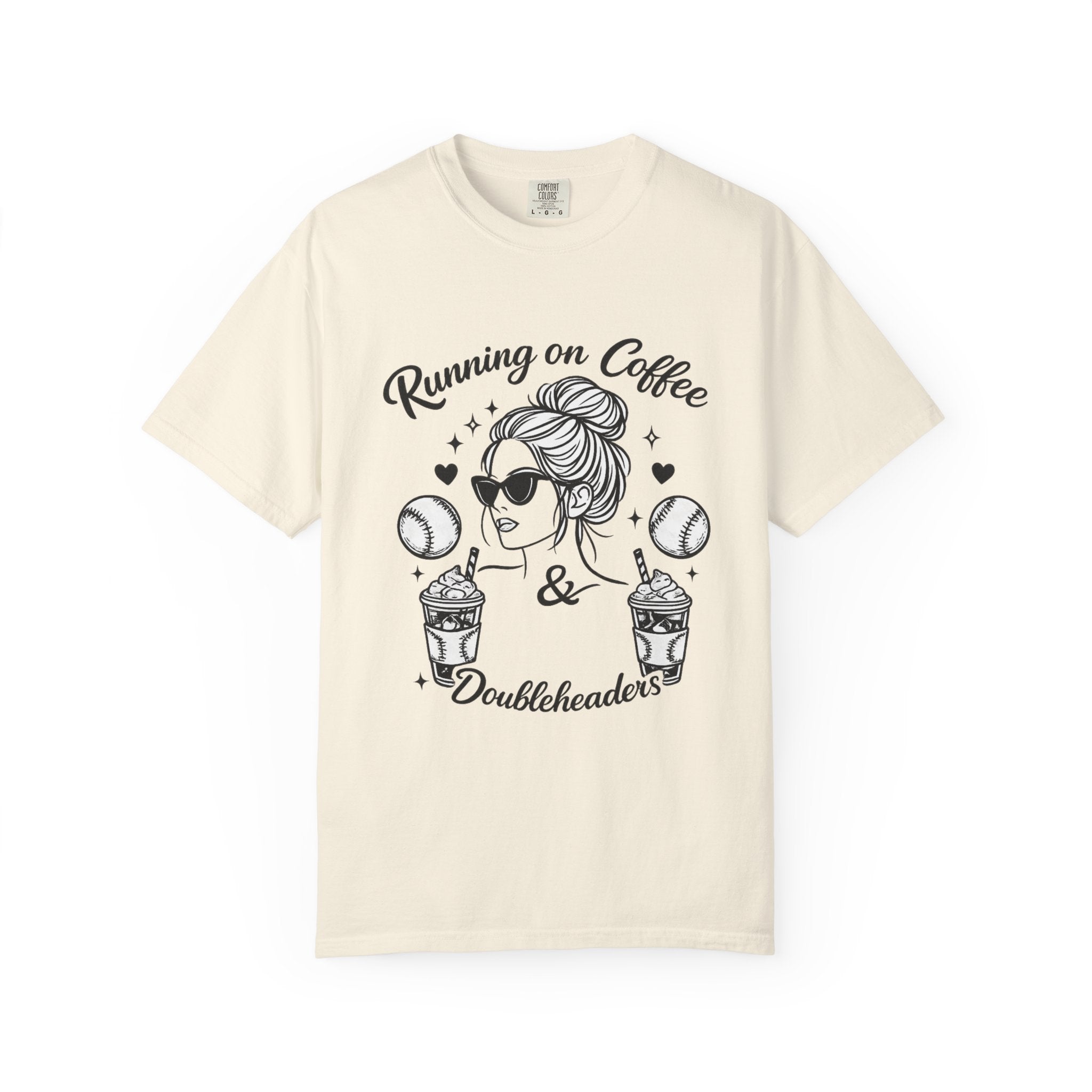 Running on Coffee & Doubleheaders T-Shirt – Softball/ Baseball Mom Graphic Tee