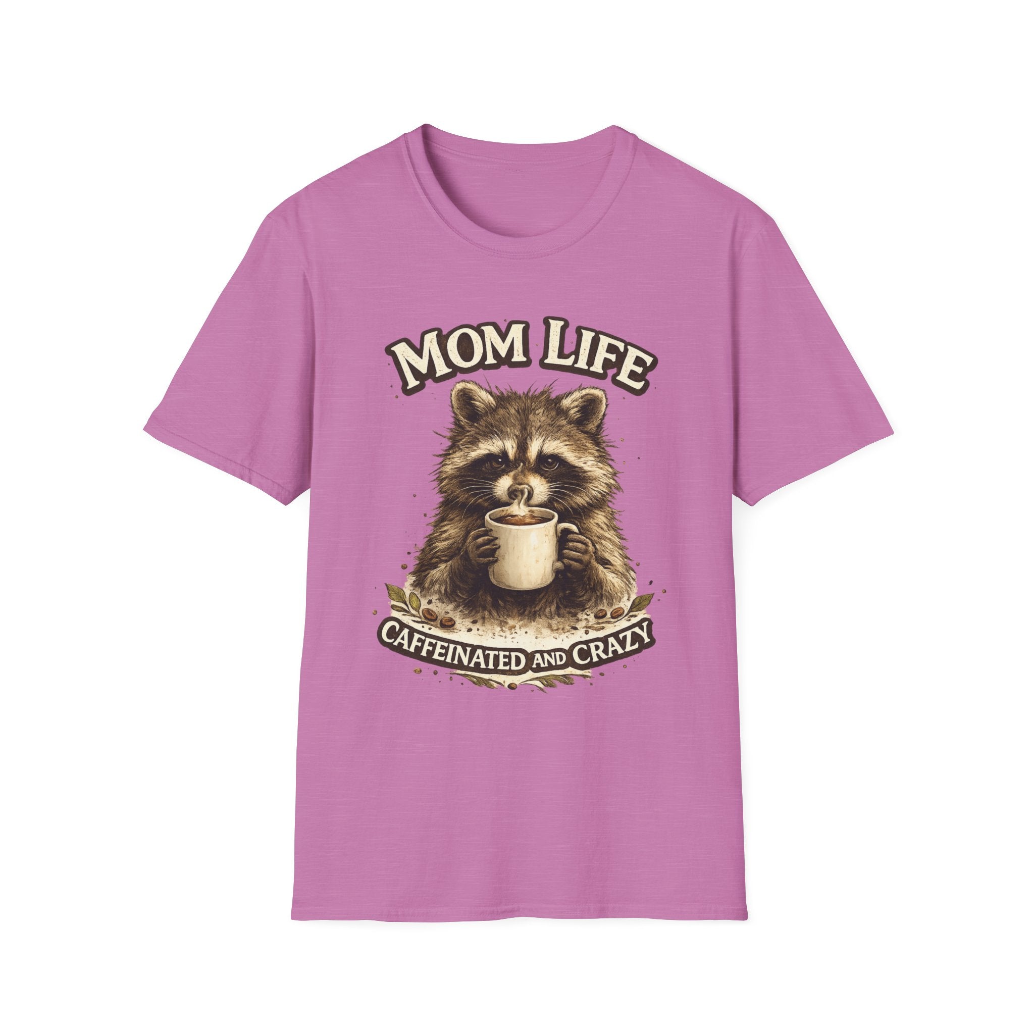 Mom Life T-Shirt — 'Caffeinated and Crazy' Raccoon Mom Tee