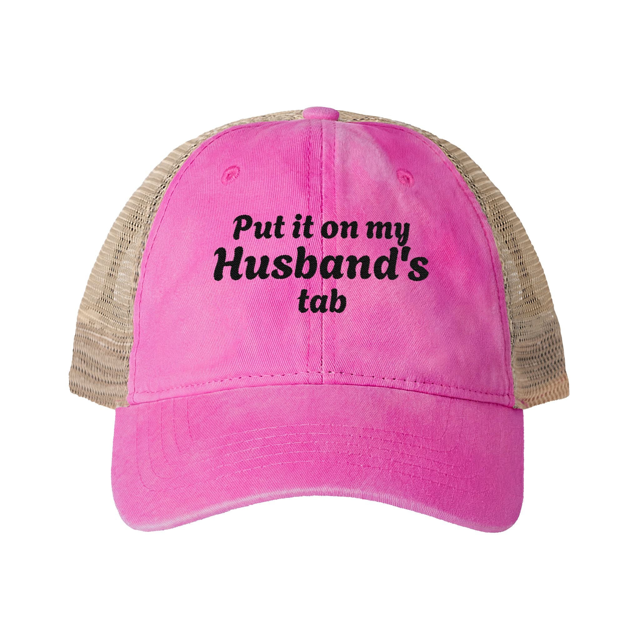 "Put it on my Husband's Tab" Women's Washed Mesh-Back Cap