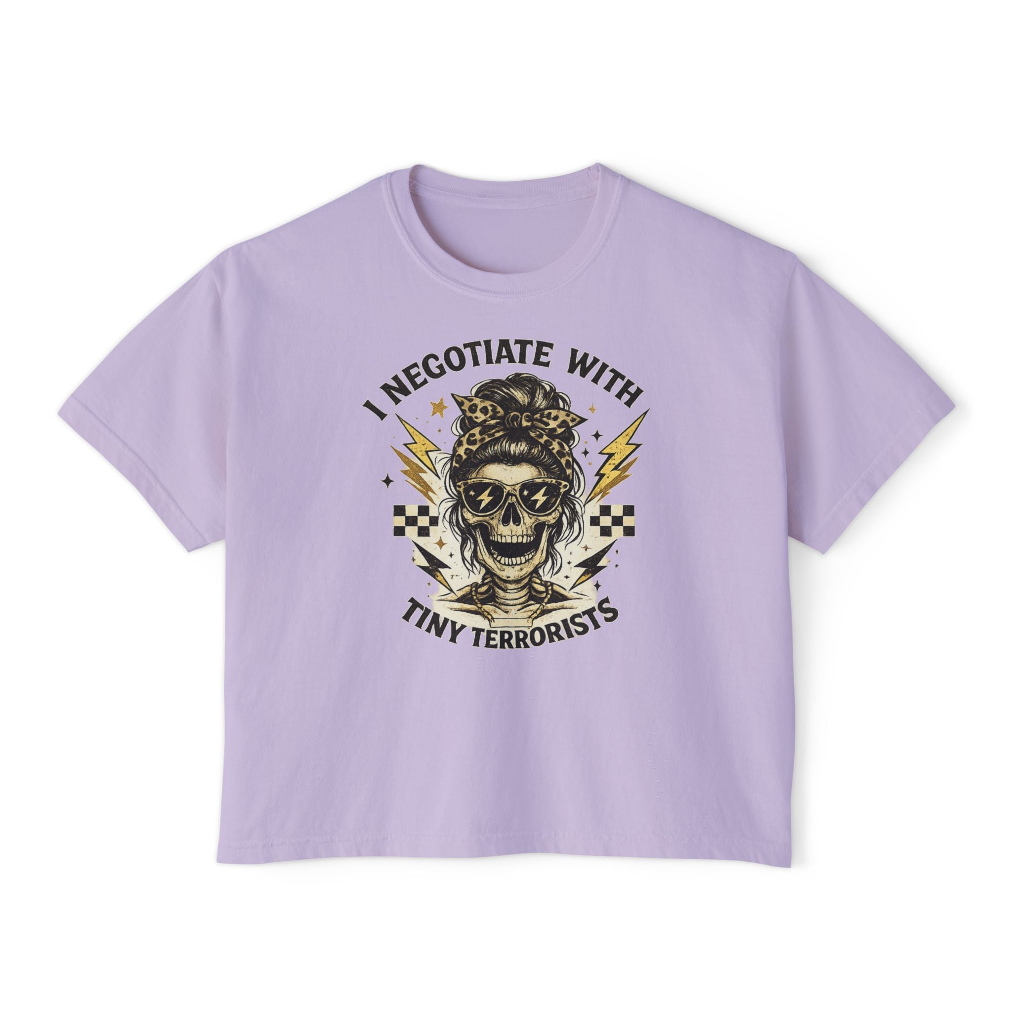 Women's Boxy Tee — "I Negotiate With Tiny Terrorists" Skull Graphic Tee
