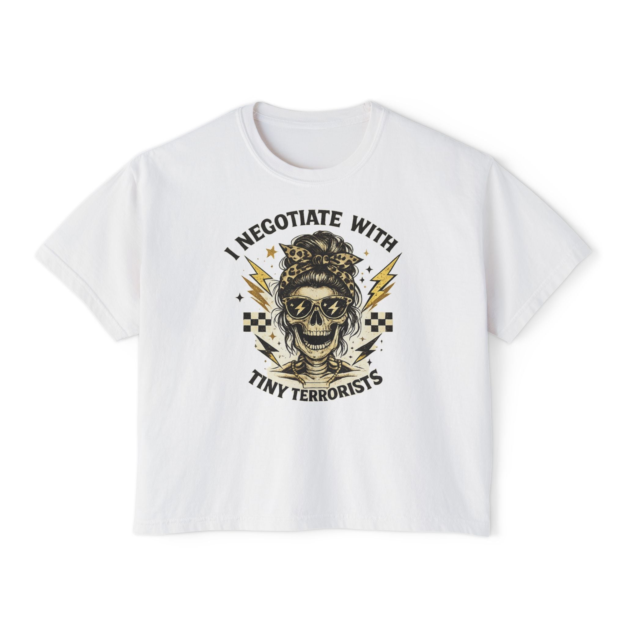 Women's Boxy Tee — "I Negotiate With Tiny Terrorists" Skull Graphic Tee
