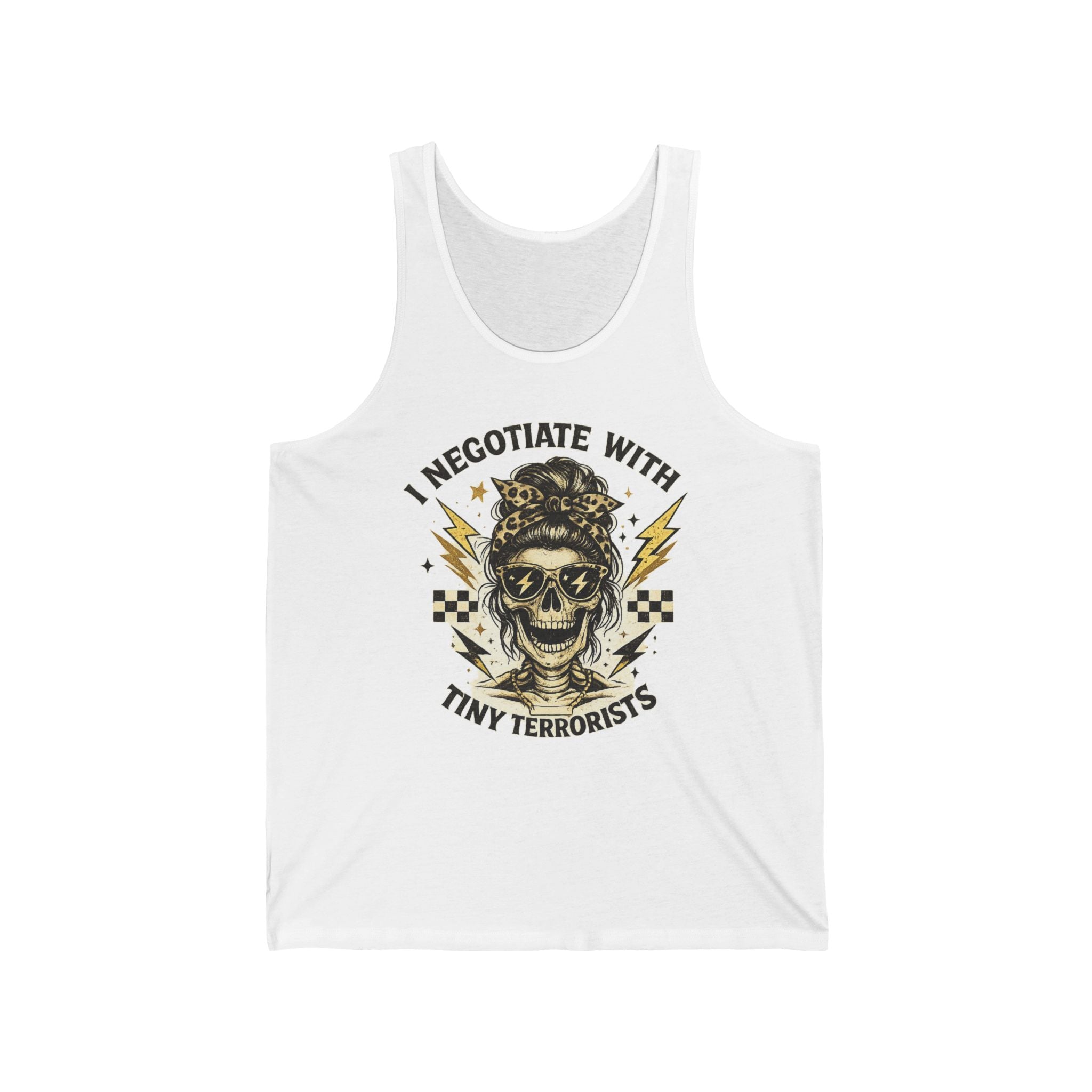 Skull Mom Tank — "I Negotiate With Tiny Terrorists" Graphic Tank Top
