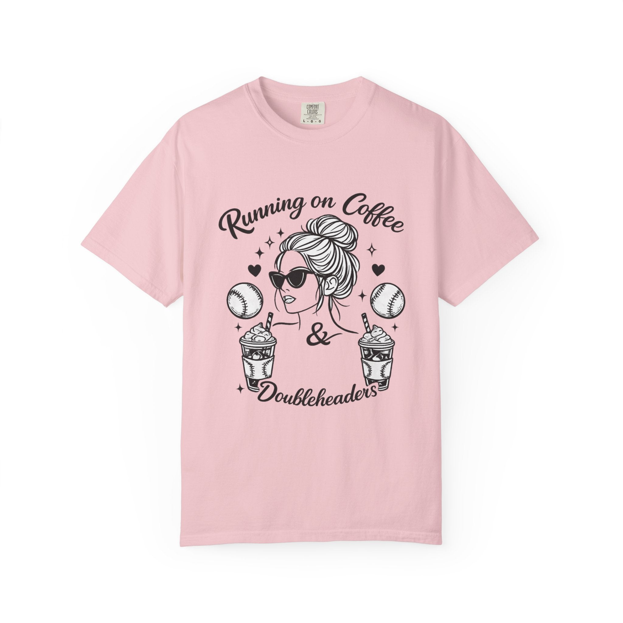 Running on Coffee & Doubleheaders T-Shirt – Softball/ Baseball Mom Graphic Tee