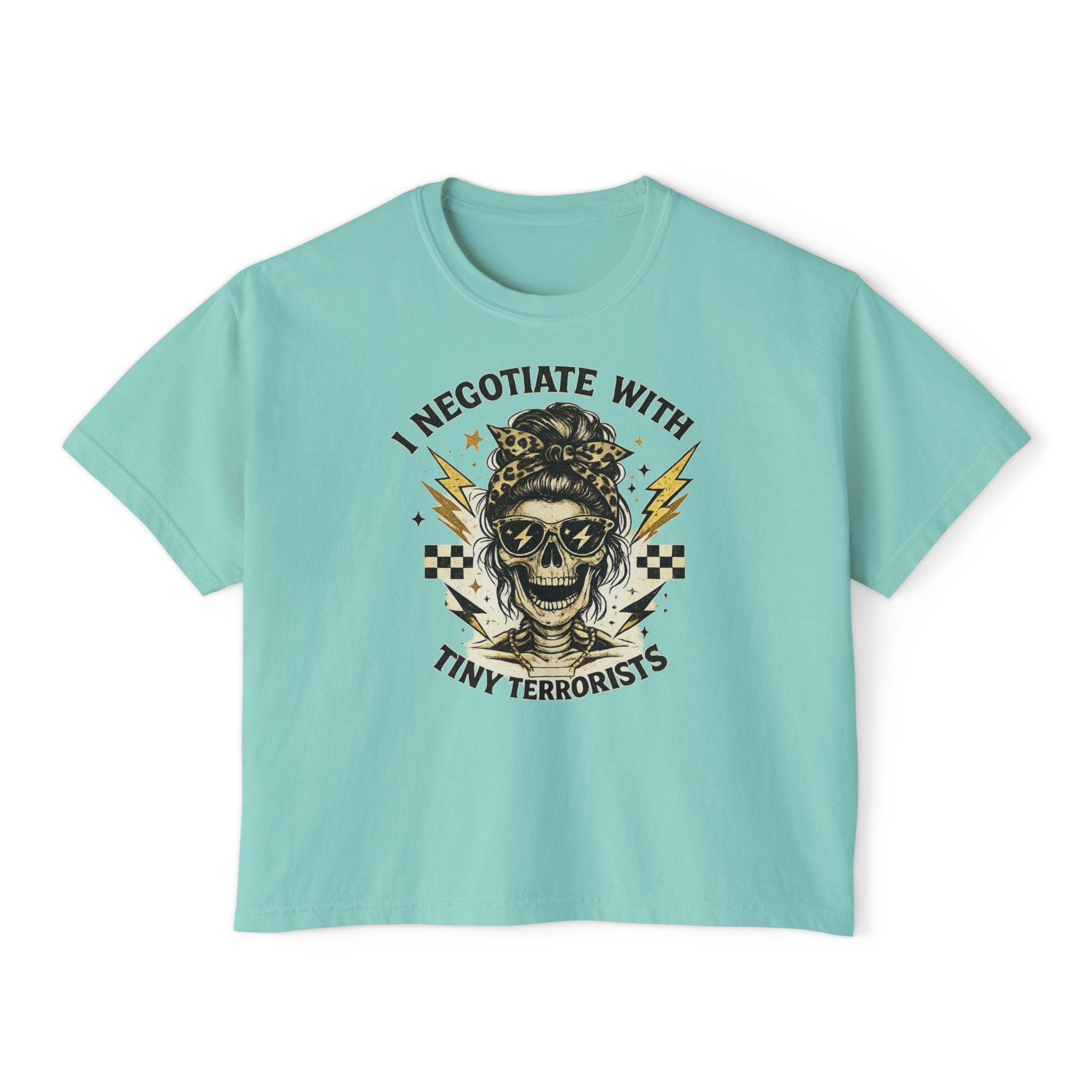Women's Boxy Tee — "I Negotiate With Tiny Terrorists" Skull Graphic Tee