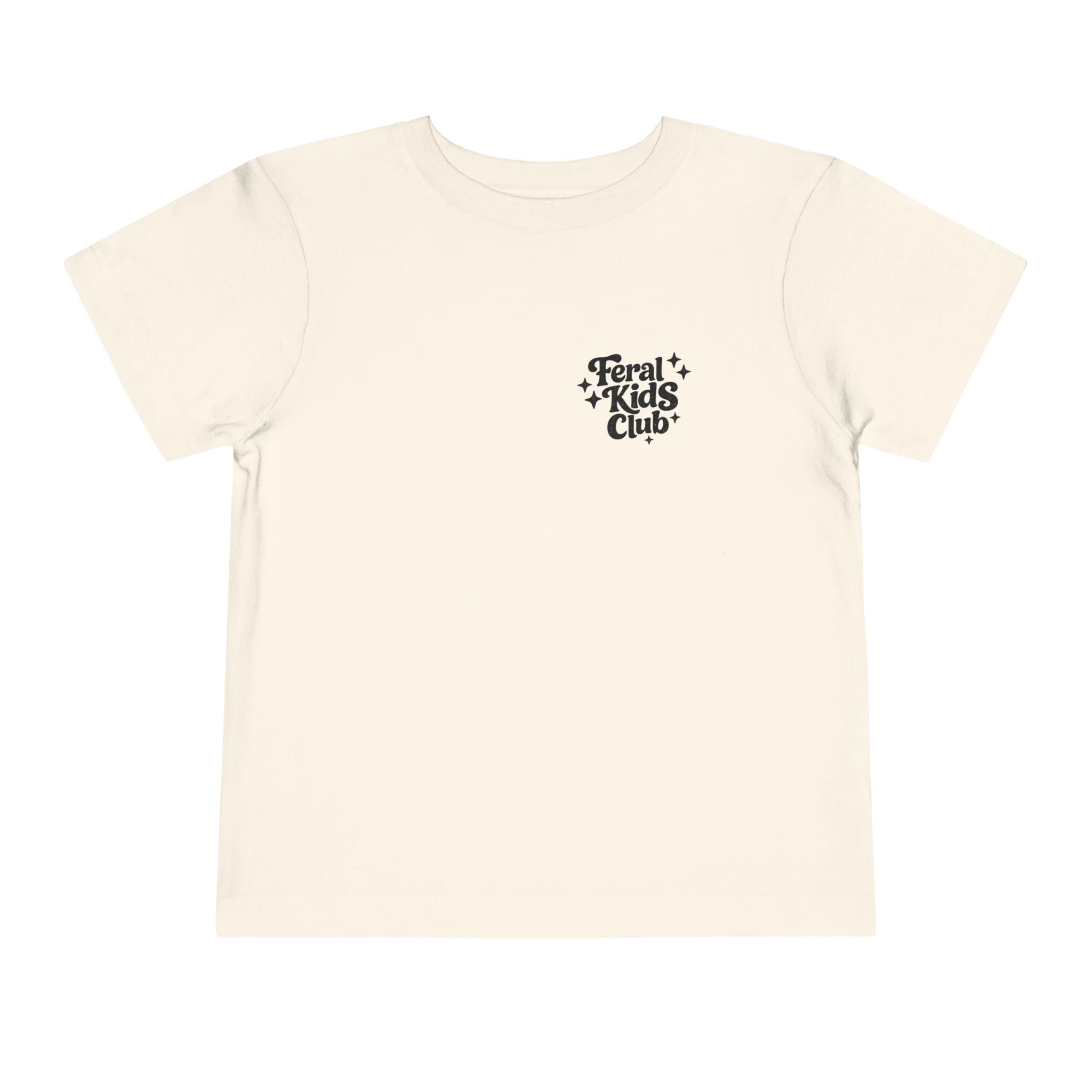 Running on Snacks Toddler Tee — “Feral Kids Club” Minimal Chest Logo