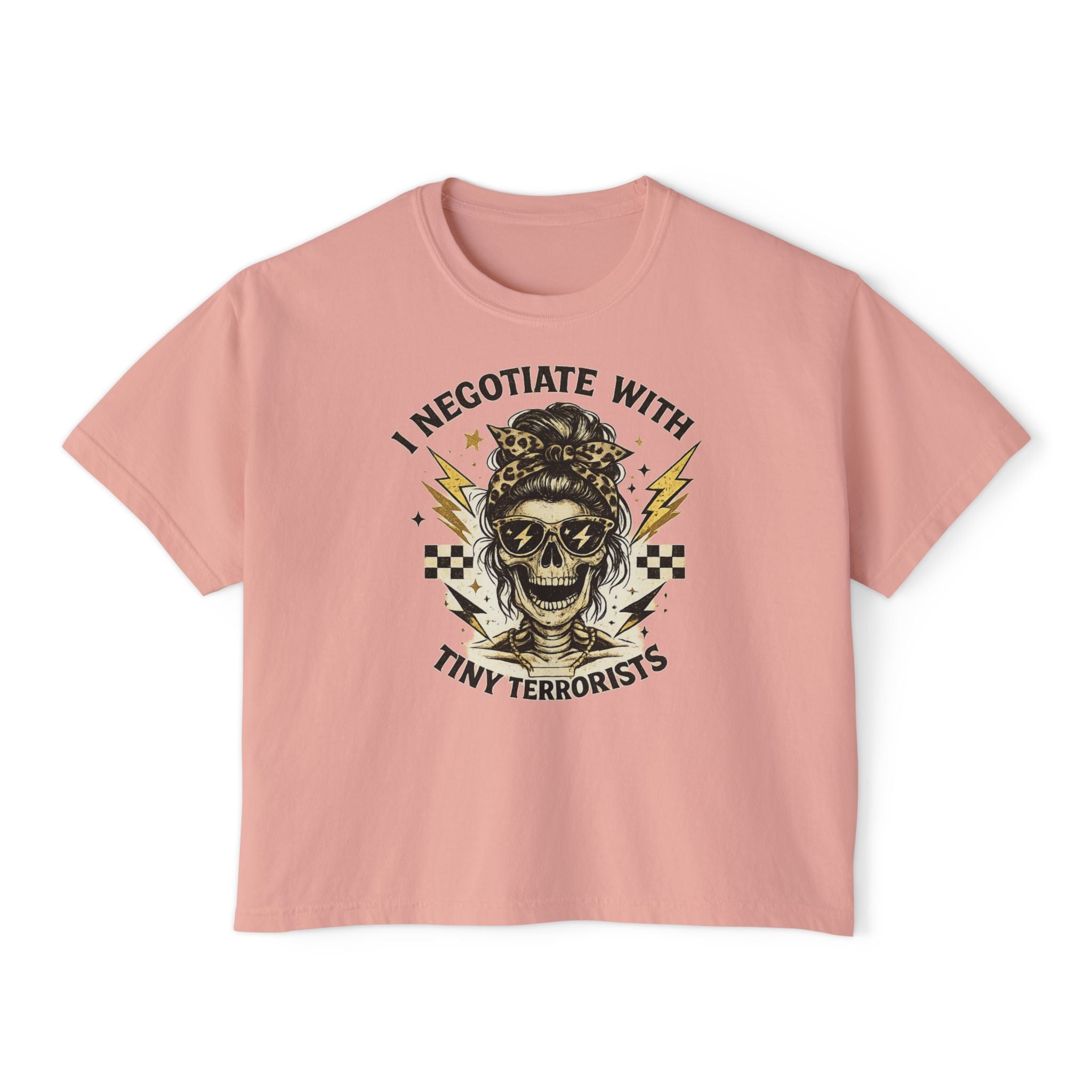 Women's Boxy Tee — "I Negotiate With Tiny Terrorists" Skull Graphic Tee