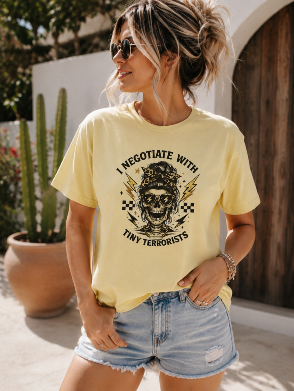 Women's Boxy Tee — "I Negotiate With Tiny Terrorists" Skull Graphic Tee