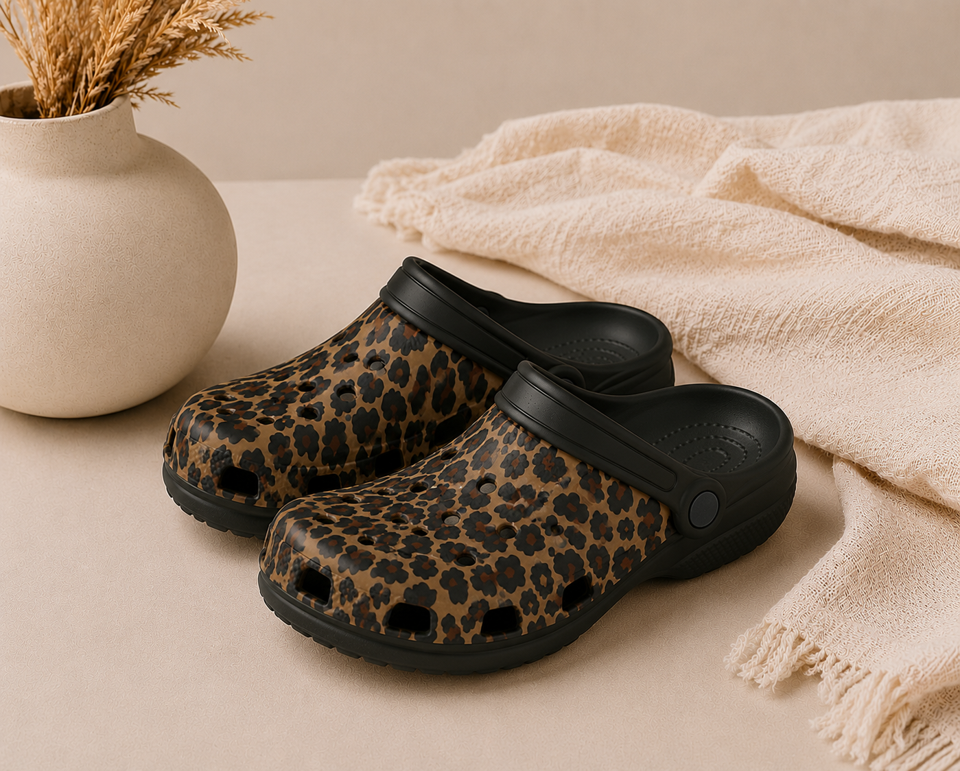 Leopard Print Foam Clogs — Lightweight Slip-On Shoes