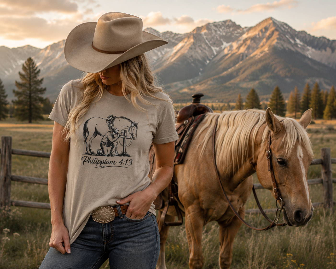 Philippians 4:13 Cowboy Praying Tee