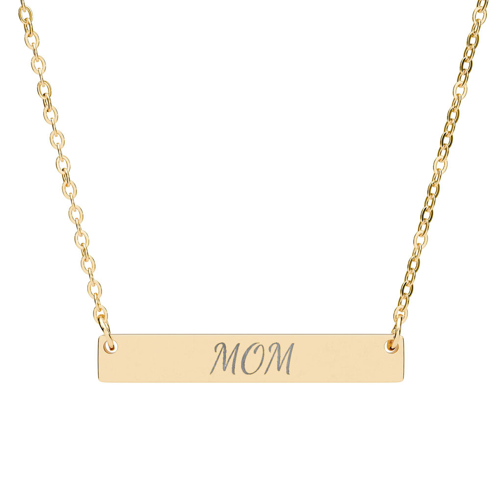 Engraved "MOM" Horizontal Bar Necklace — Personalized Mother’s Pendant