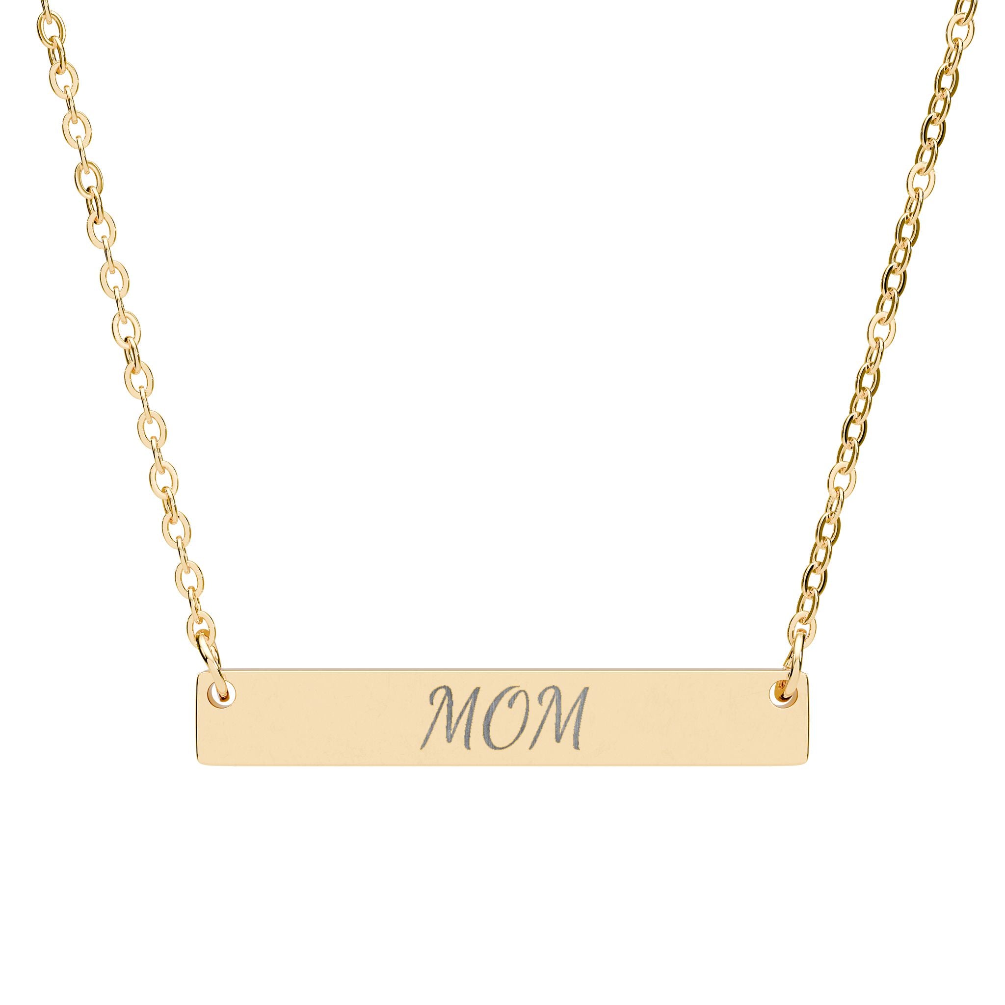 Engraved "MOM" Horizontal Bar Necklace — Personalized Mother’s Pendant