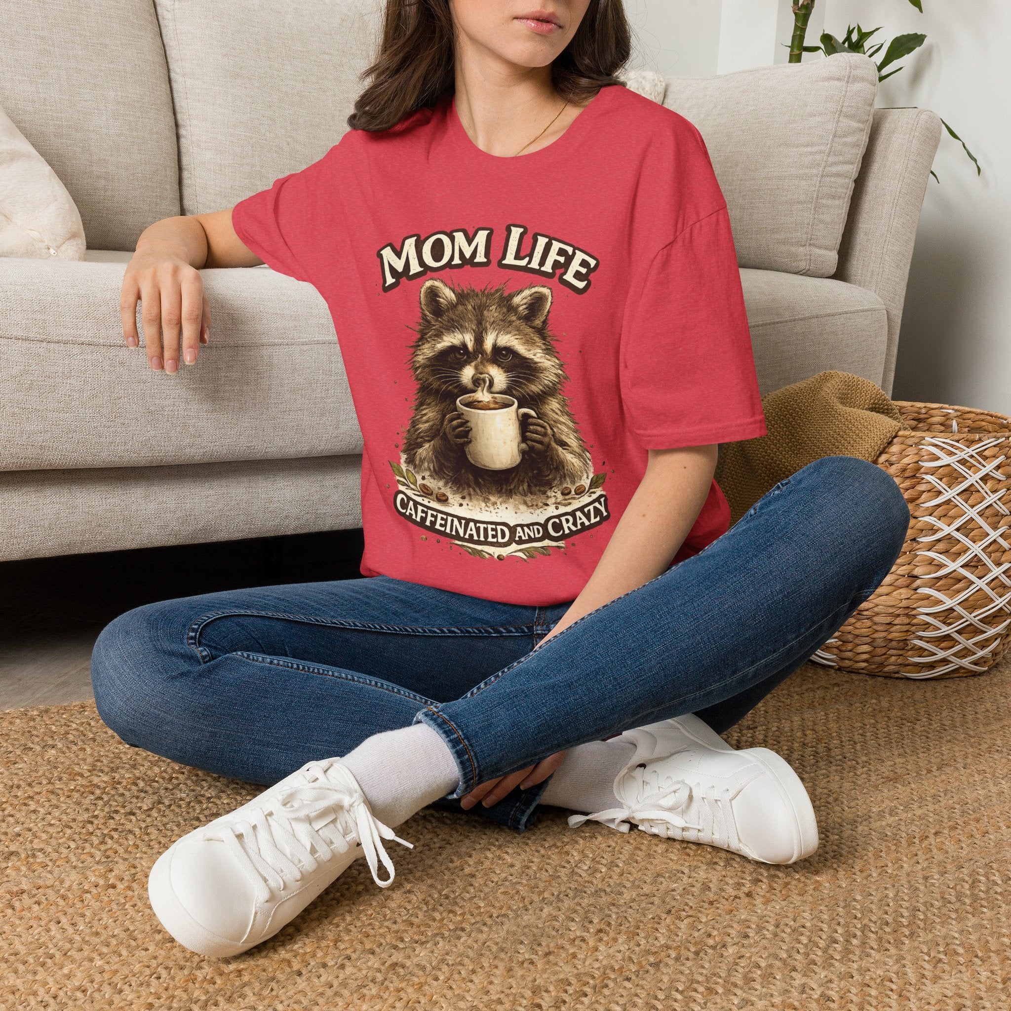 Mom Life T-Shirt — 'Caffeinated and Crazy' Raccoon Mom Tee
