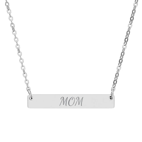 Engraved "MOM" Horizontal Bar Necklace — Personalized Mother’s Pendant