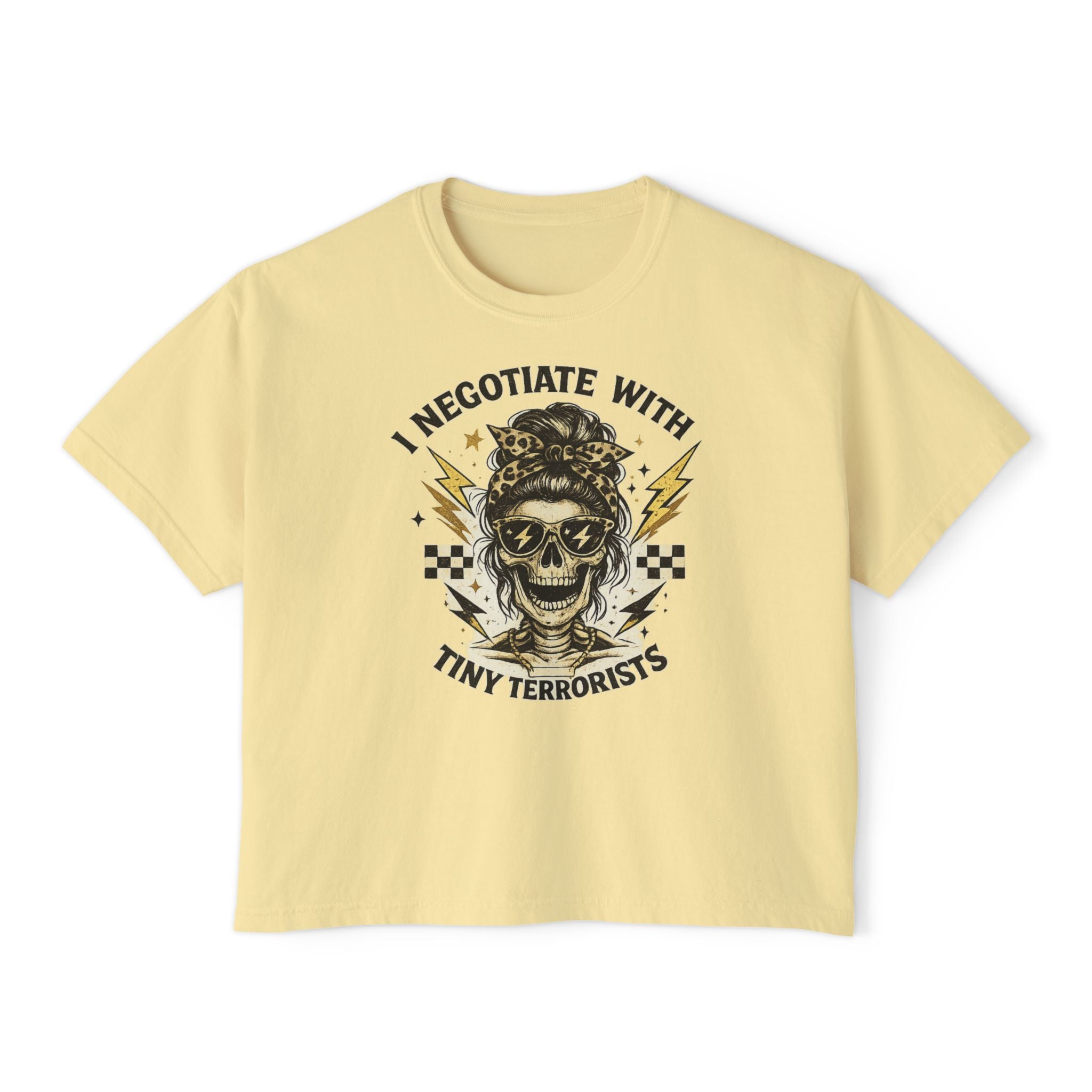 Women's Boxy Tee — "I Negotiate With Tiny Terrorists" Skull Graphic Tee