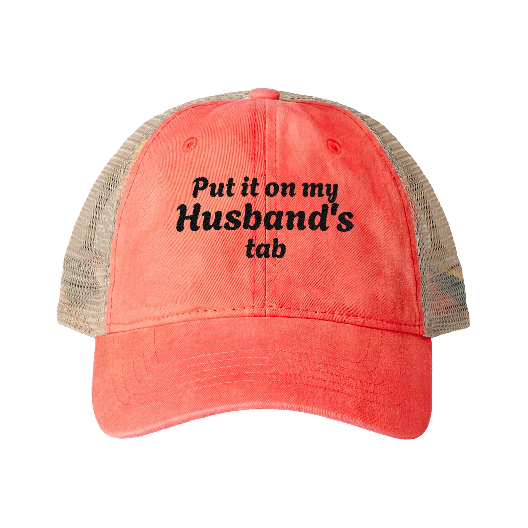 "Put it on my Husband's Tab" Women's Washed Mesh-Back Cap