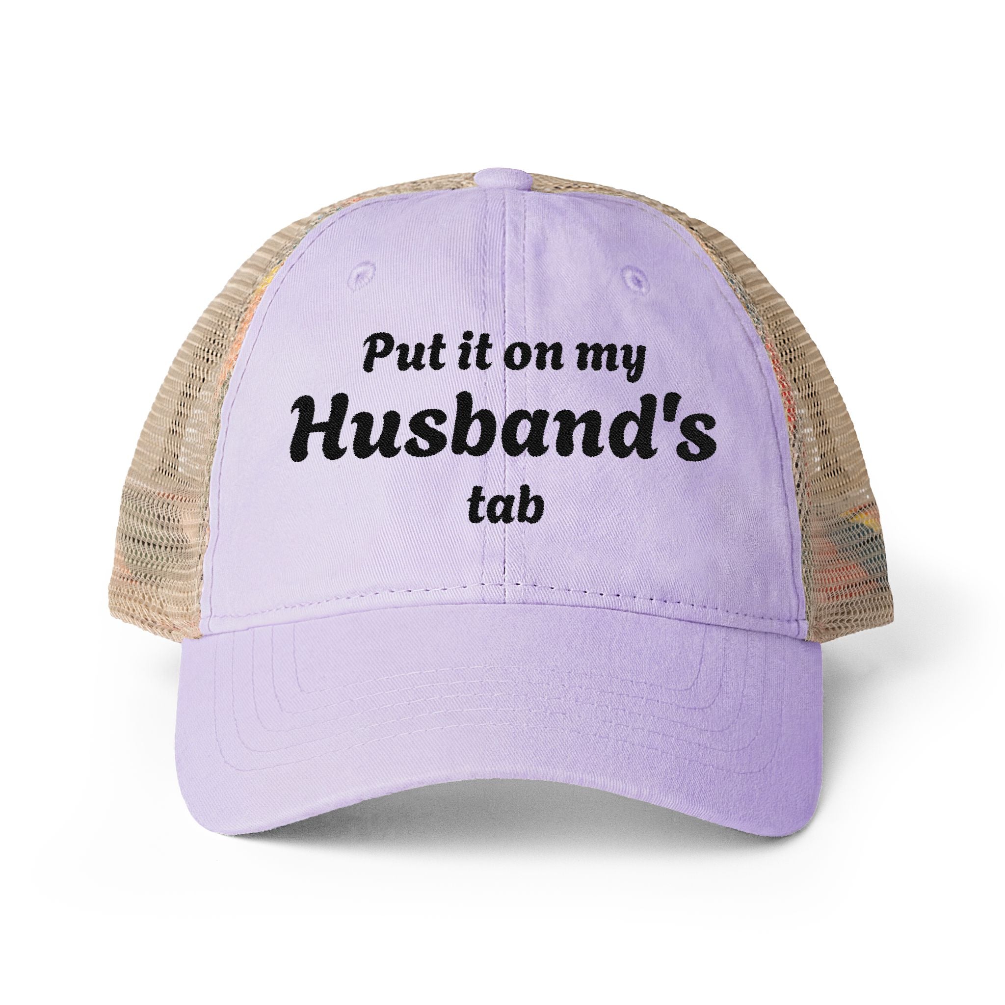 "Put in on my Husband's Tab" Women's Washed Mesh-Back Cap