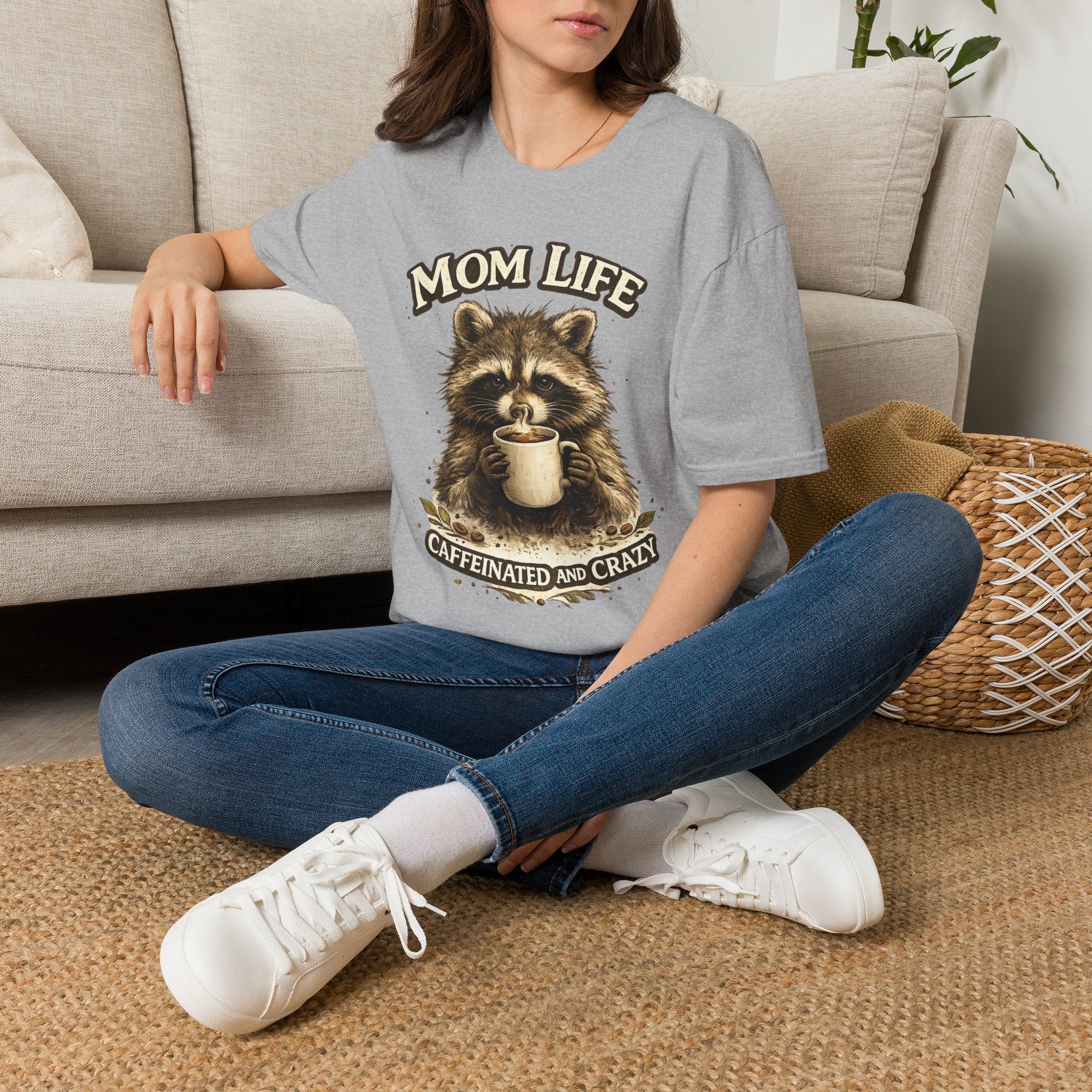 Mom Life T-Shirt — 'Caffeinated and Crazy' Raccoon Mom Tee