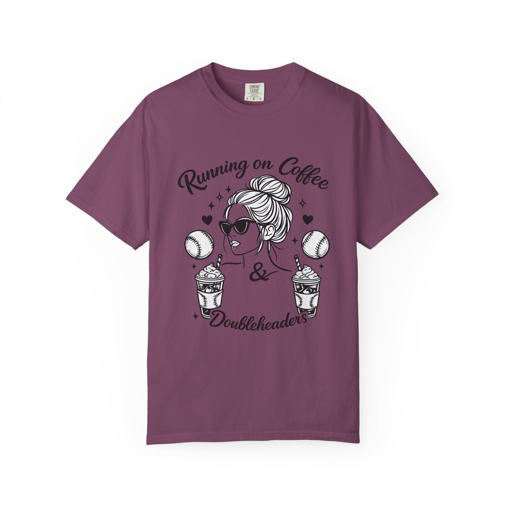 Running on Coffee & Doubleheaders T-Shirt – Softball/ Baseball Mom Graphic Tee