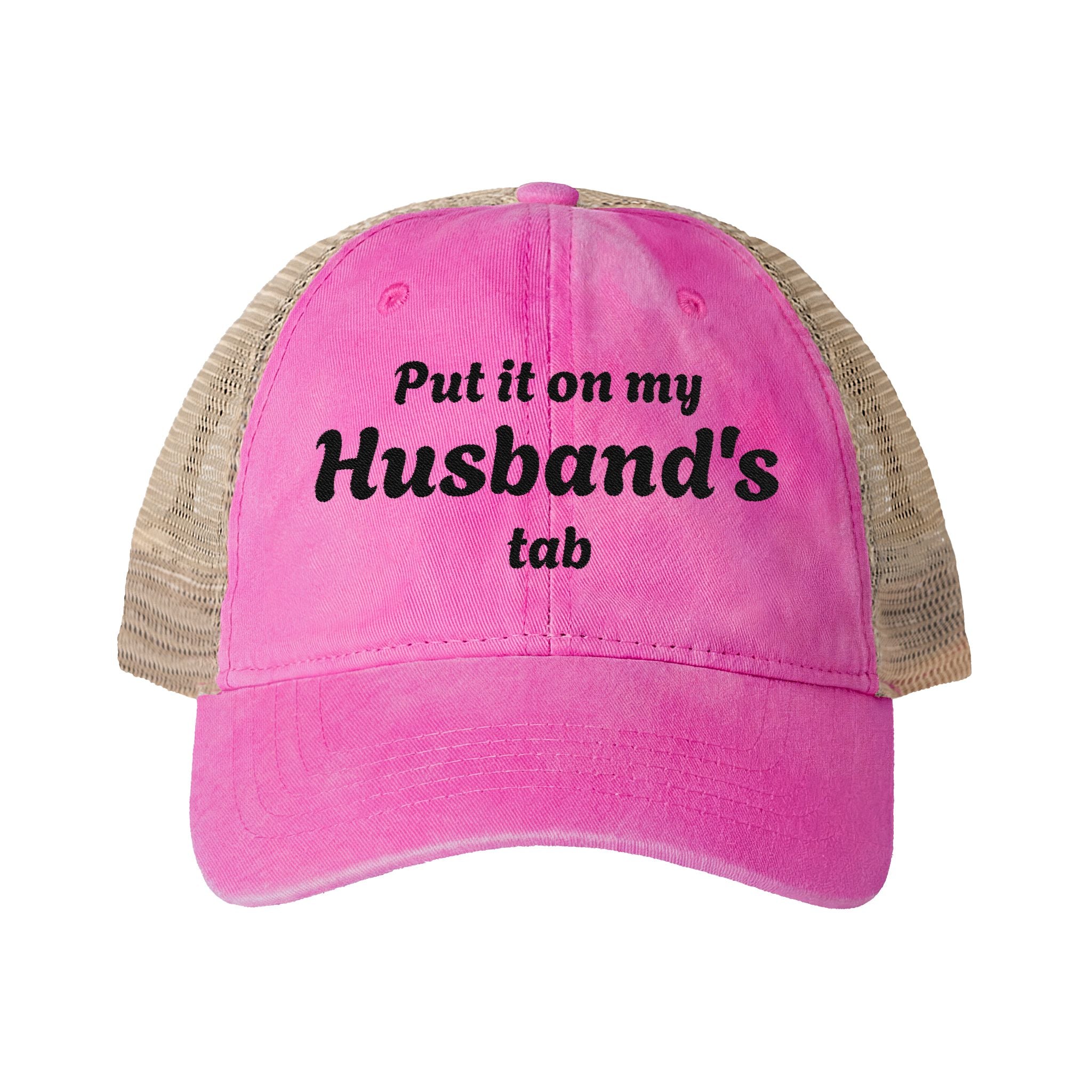 "Put in on my Husband's Tab" Women's Washed Mesh-Back Cap