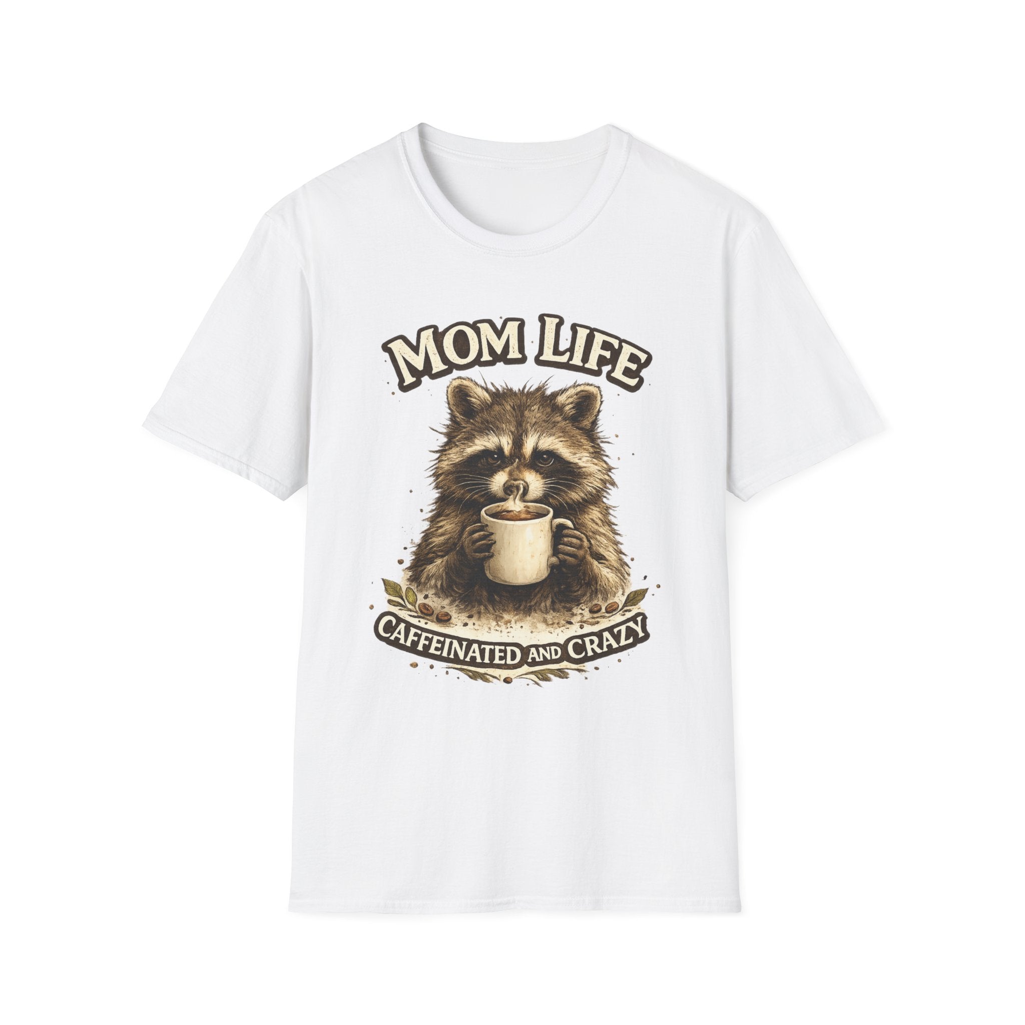 Mom Life T-Shirt — 'Caffeinated and Crazy' Raccoon Mom Tee