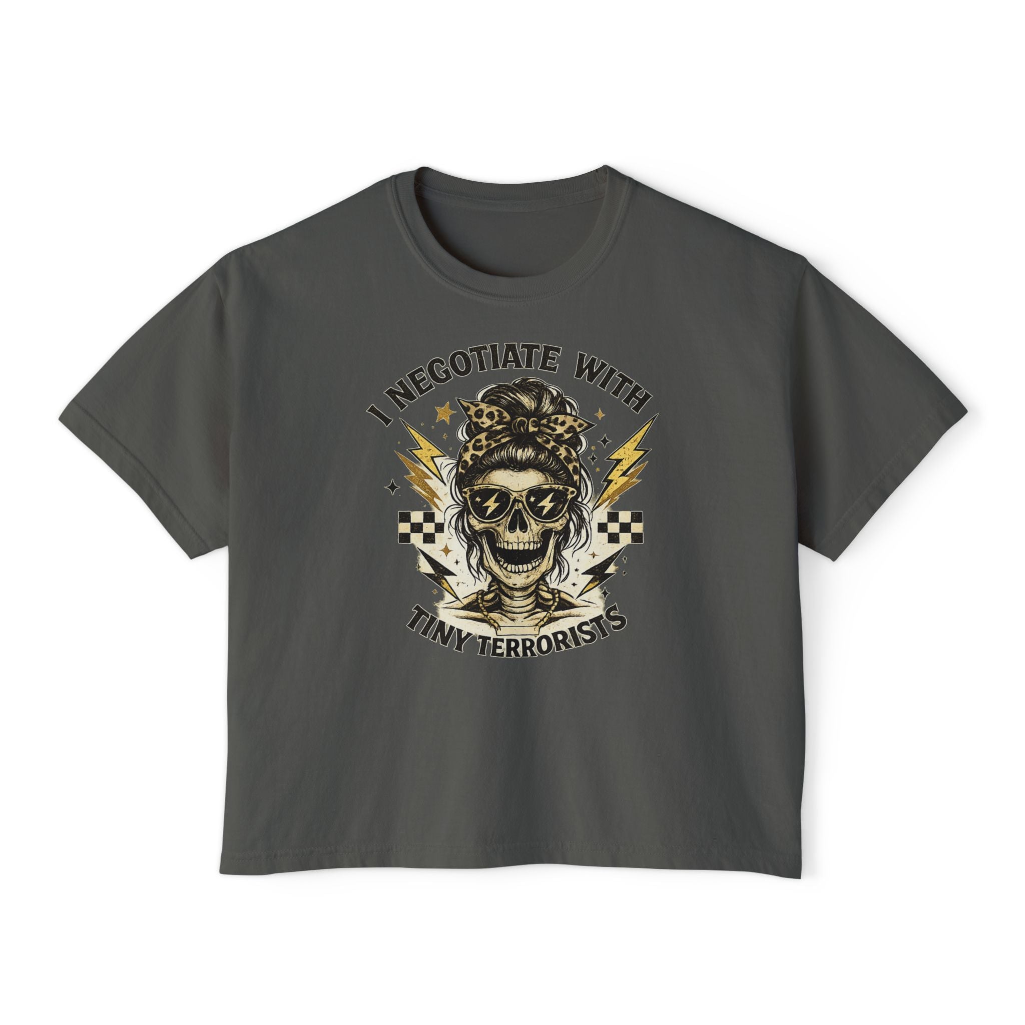 Women's Boxy Tee — "I Negotiate With Tiny Terrorists" Skull Graphic Tee