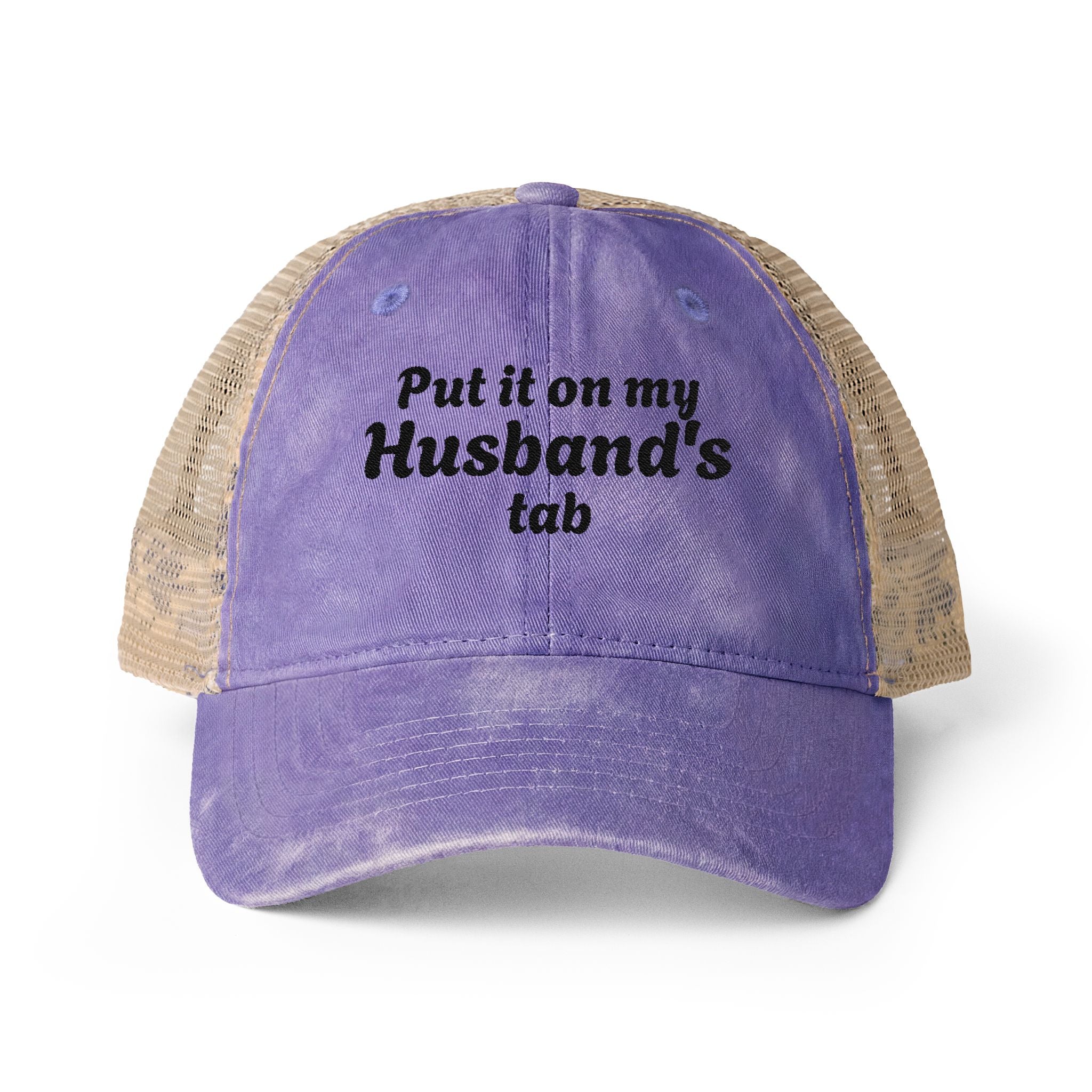 "Put it on my Husband's Tab" Women's Washed Mesh-Back Cap