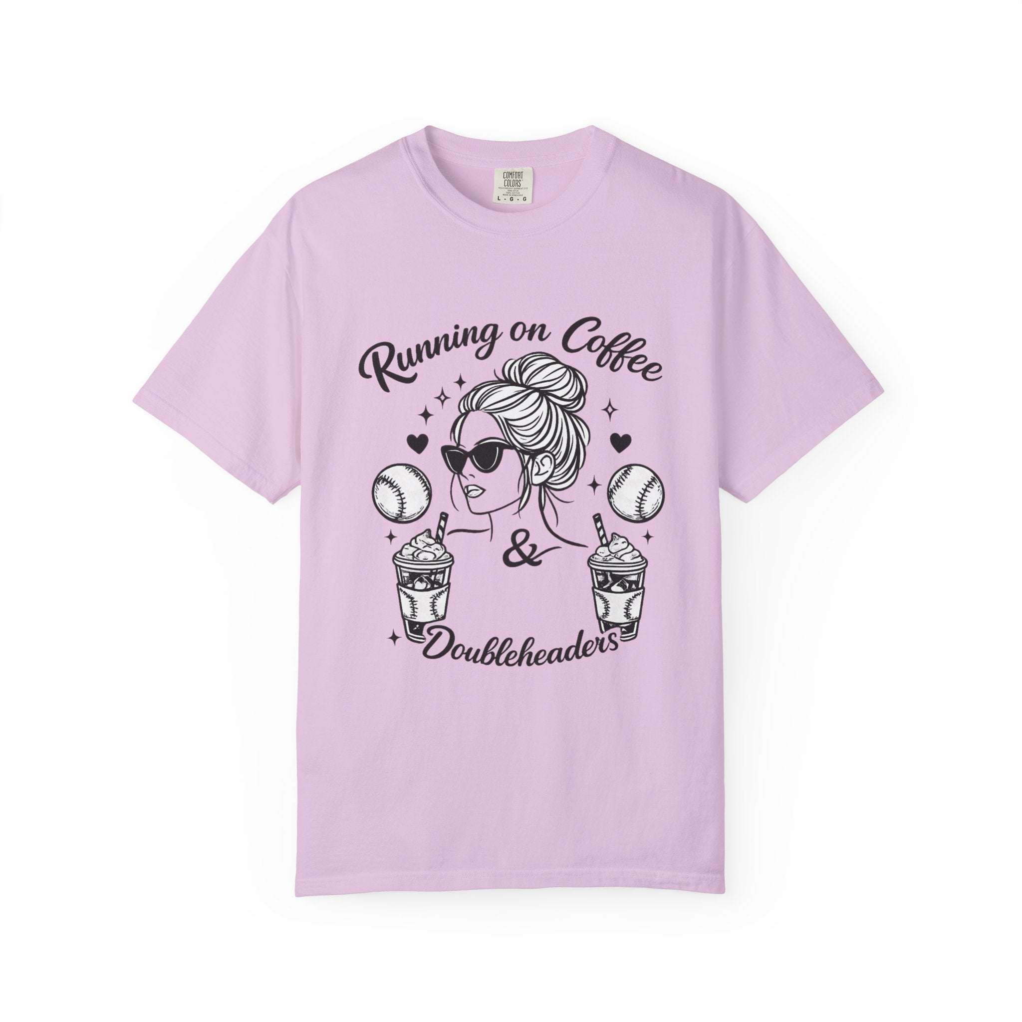 Running on Coffee & Doubleheaders T-Shirt – Softball/ Baseball Mom Graphic Tee