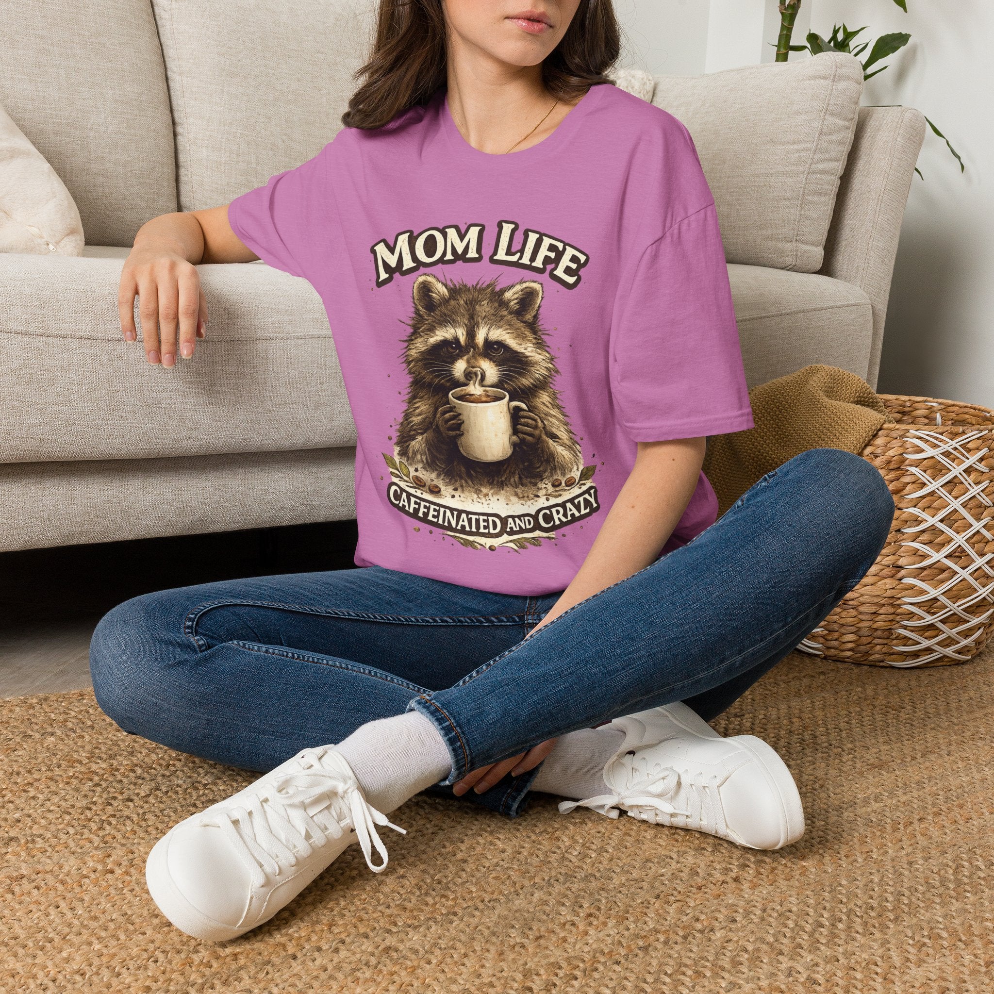 Mom Life T-Shirt — 'Caffeinated and Crazy' Raccoon Mom Tee