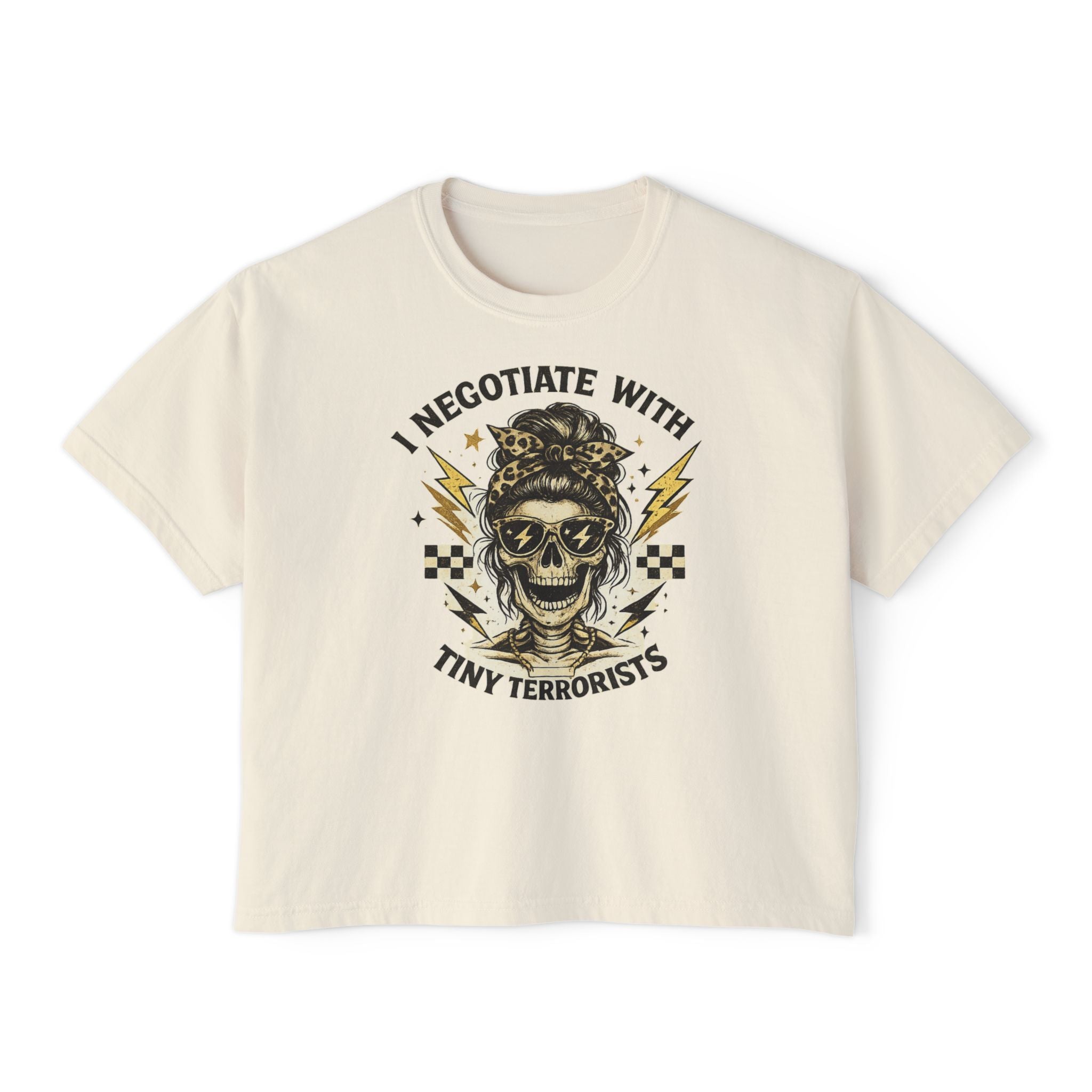 Women's Boxy Tee — "I Negotiate With Tiny Terrorists" Skull Graphic Tee
