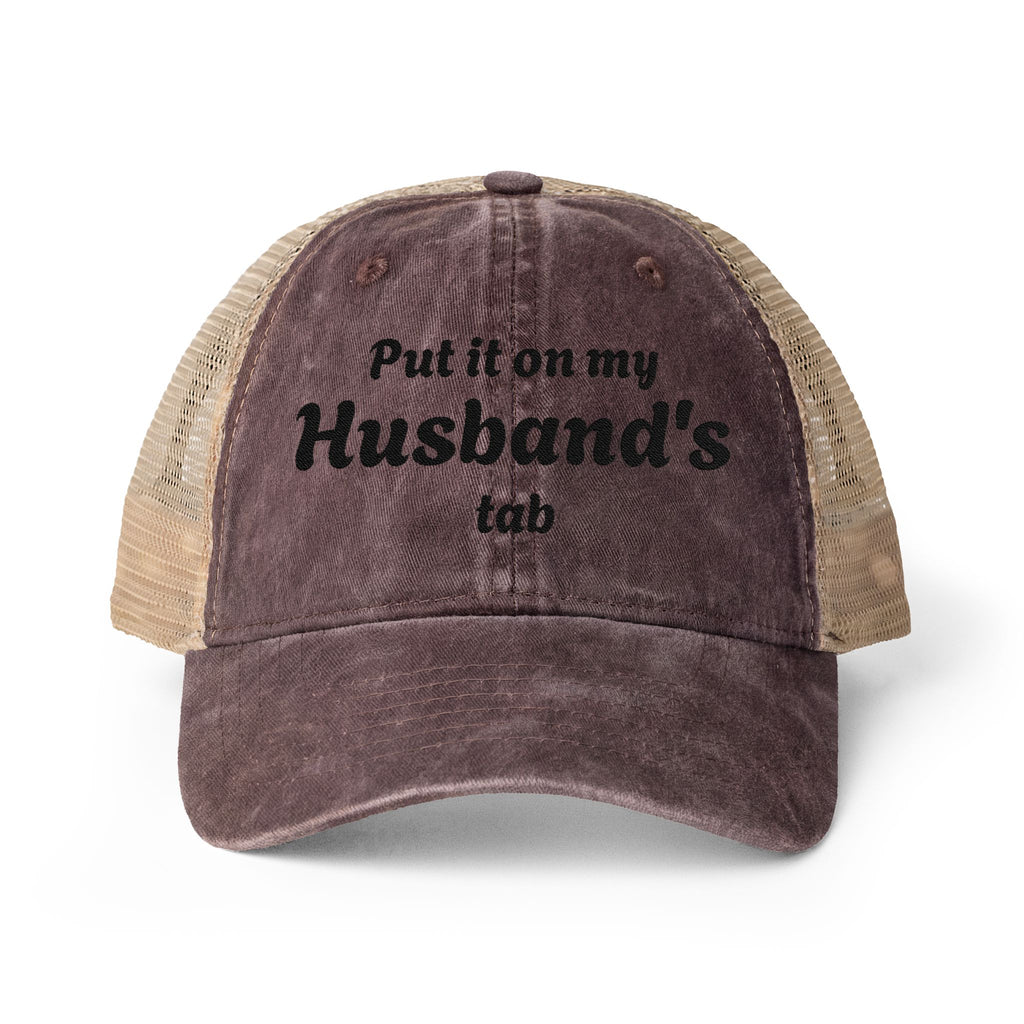 "Put in on my Husband's Tab" Women's Washed Mesh-Back Cap