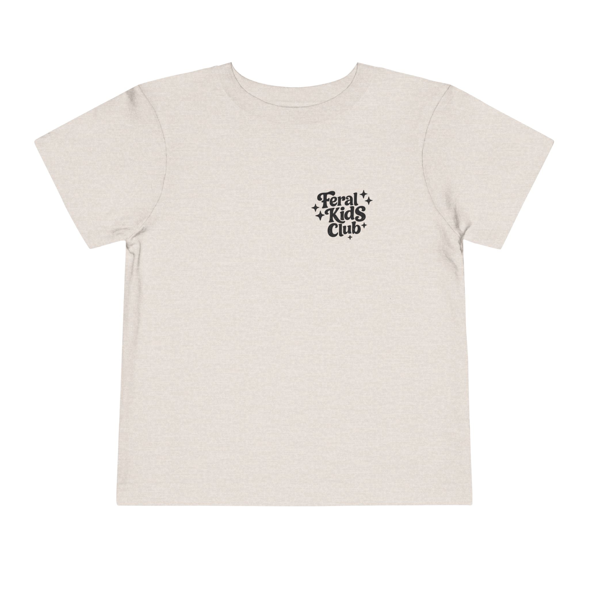 Running on Snacks Toddler Tee — “Feral Kids Club” Minimal Chest Logo