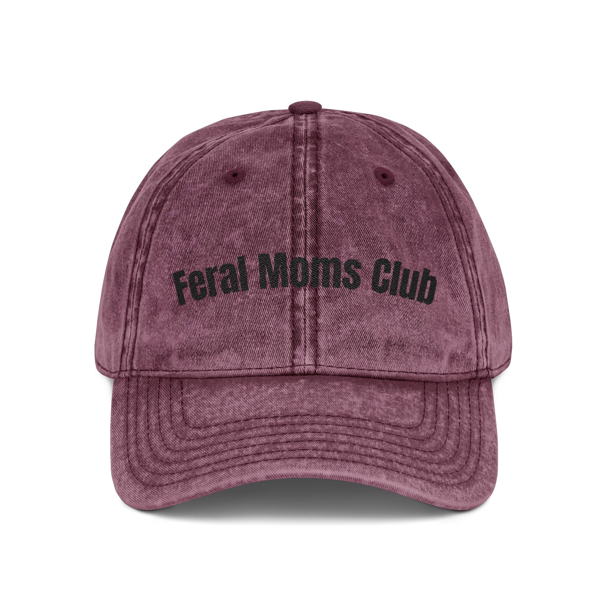 Vintage Embroidered Cap — "Feral Moms Club" Distressed Hat