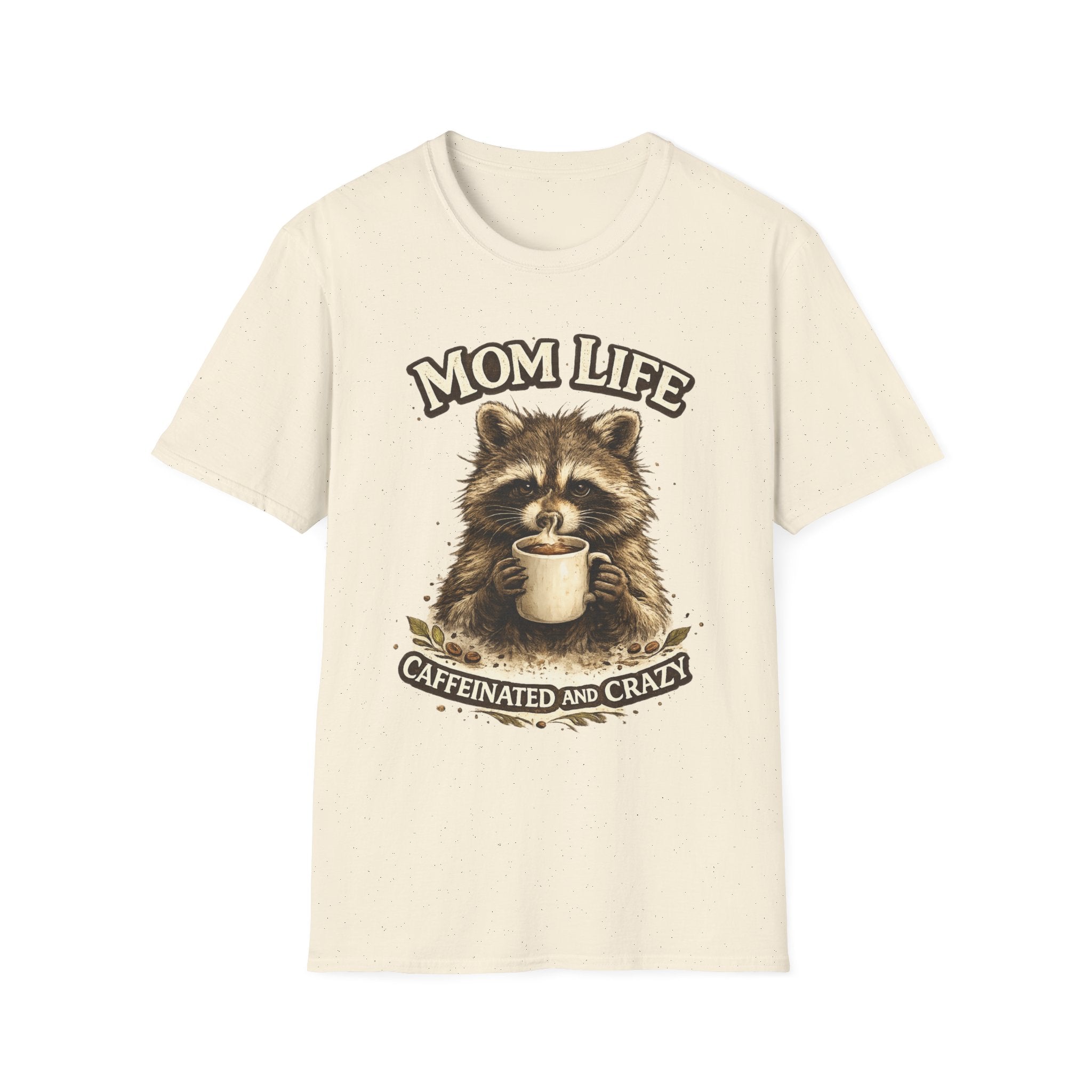 Mom Life T-Shirt — 'Caffeinated and Crazy' Raccoon Mom Tee